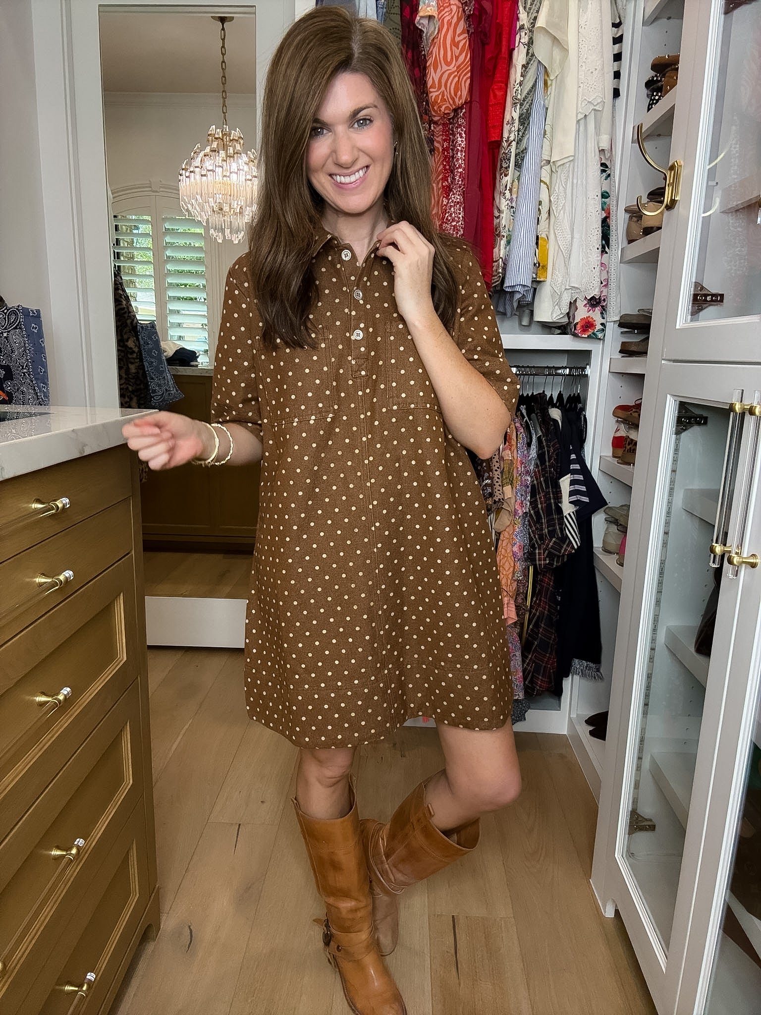 Autumn Avenue Polka Dot Denim Dress