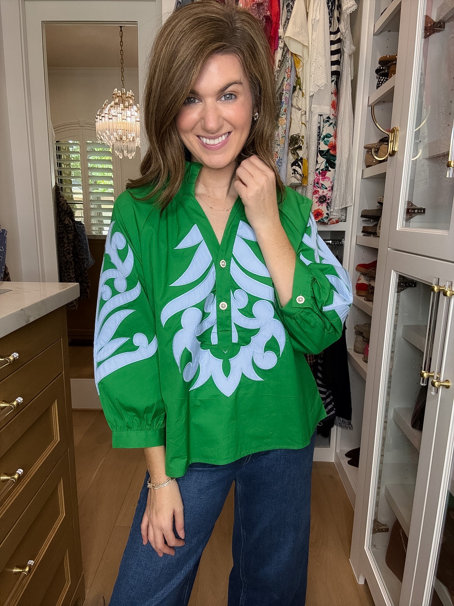 Palm Royale Top in Green/Sky Blue