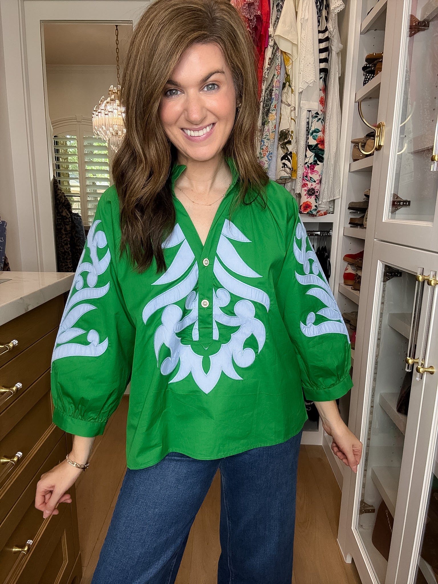 Palm Royale Top in Green/Sky Blue
