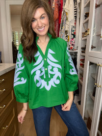 Palm Royale Top in Green/Sky Blue