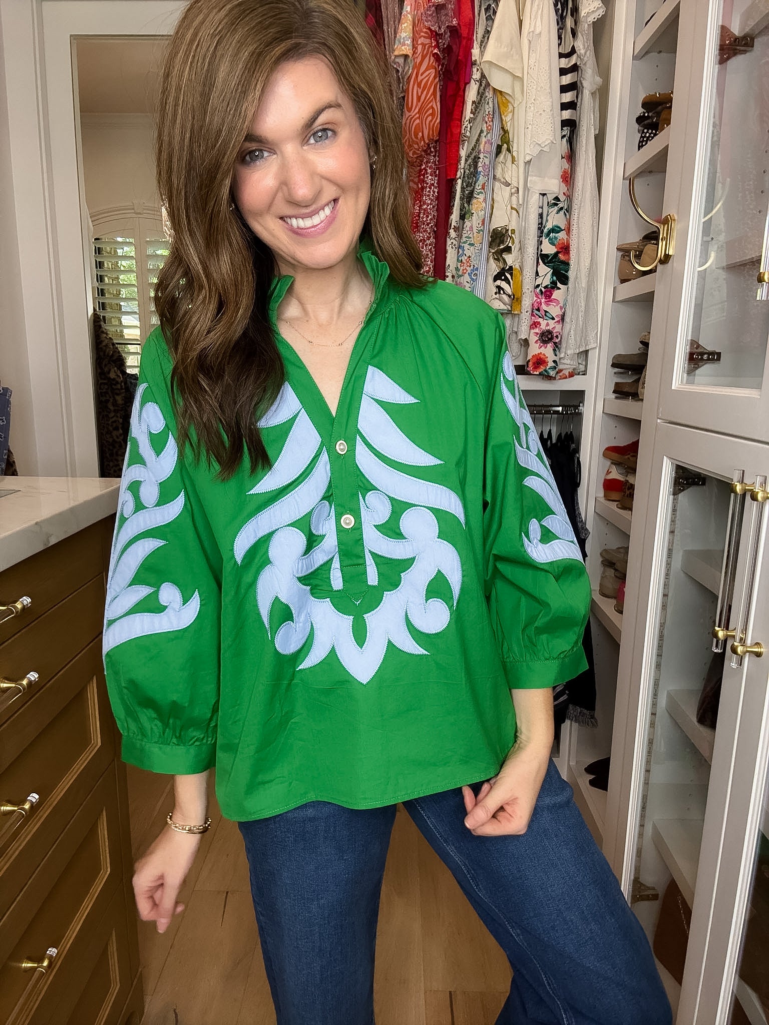 Palm Royale Top in Green/Sky Blue