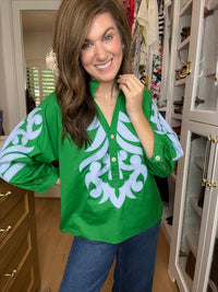 Palm Royale Top in Green/Sky Blue