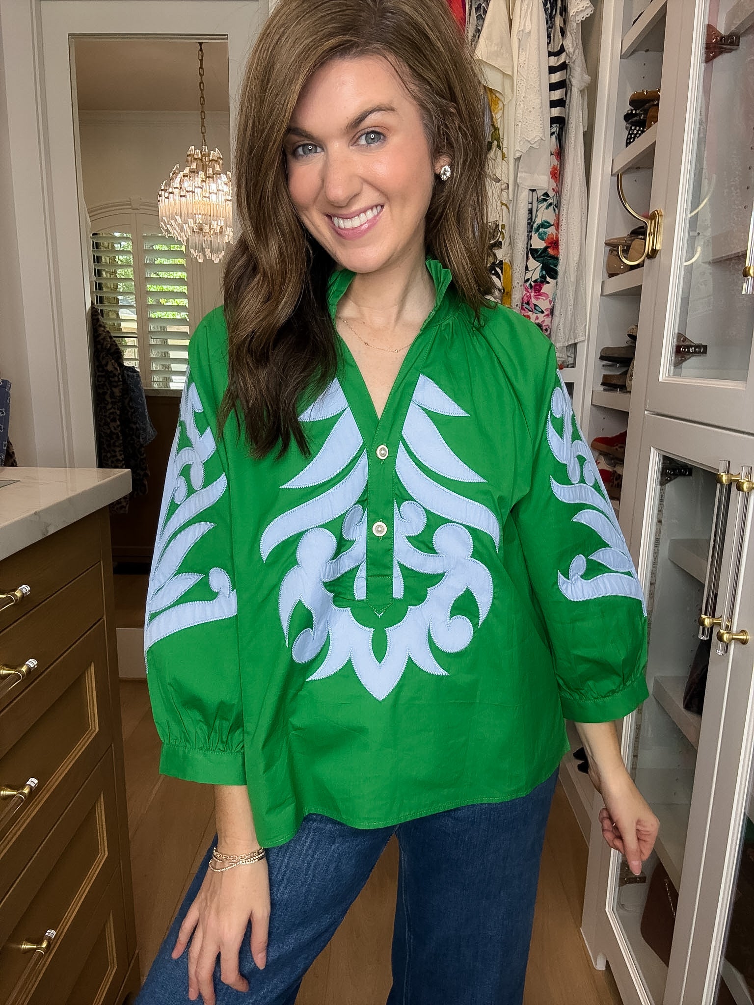 Palm Royale Top in Green/Sky Blue