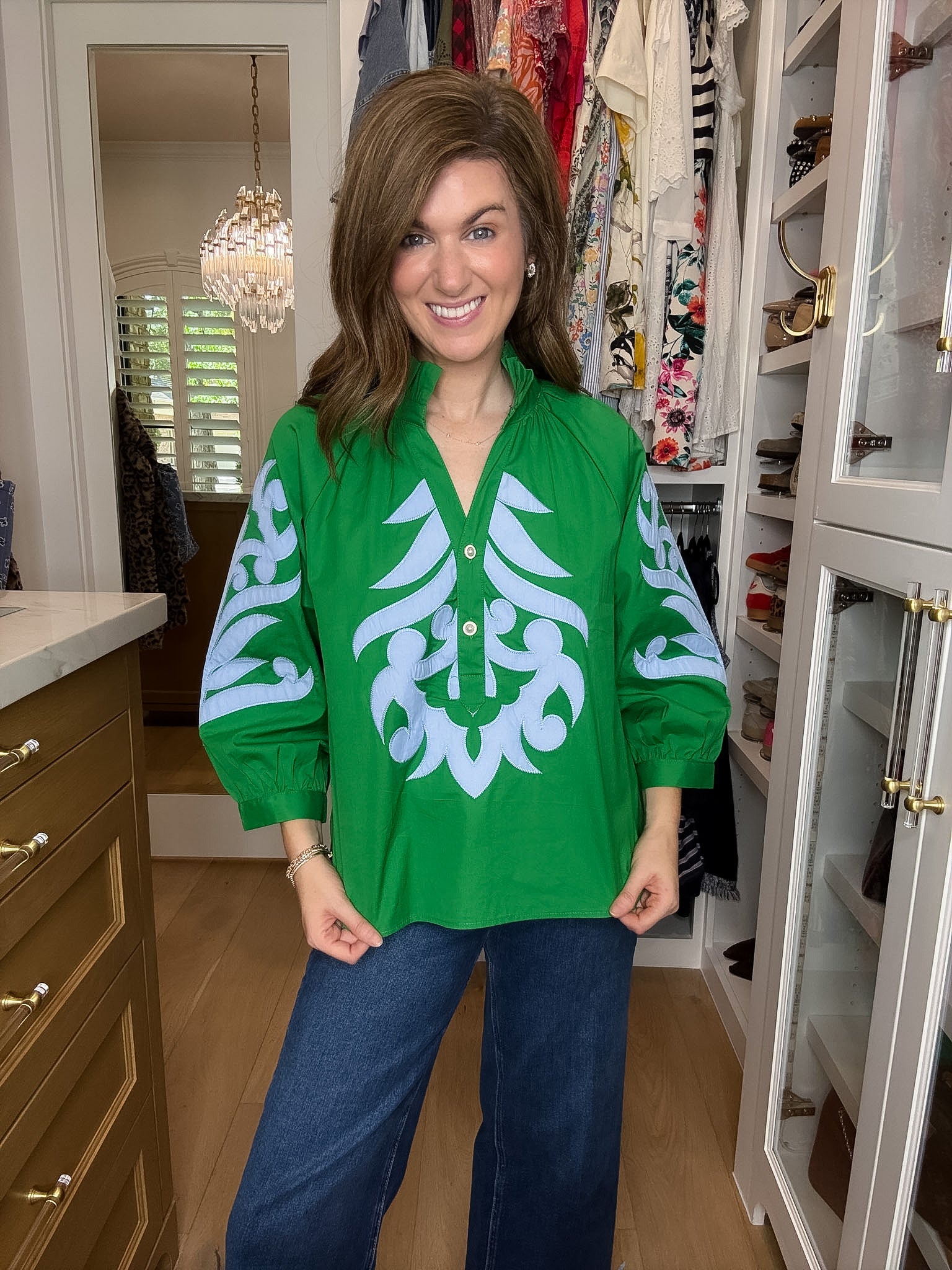 Palm Royale Top in Green/Sky Blue