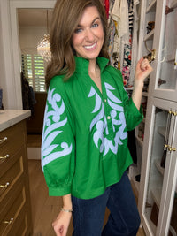 Palm Royale Top in Green/Sky Blue