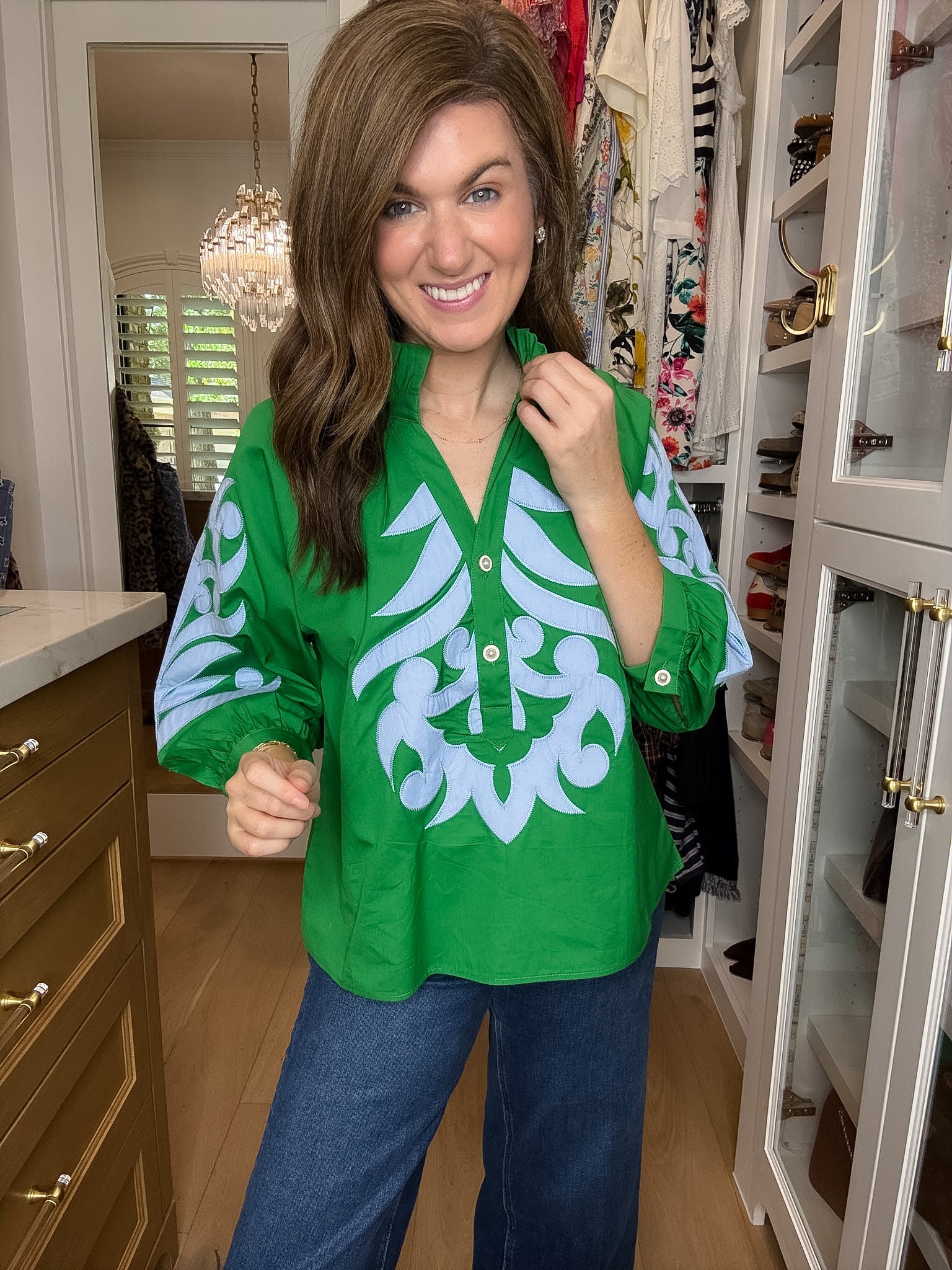 Palm Royale Top in Green/Sky Blue