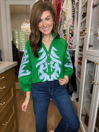 Palm Royale Top in Green/Sky Blue