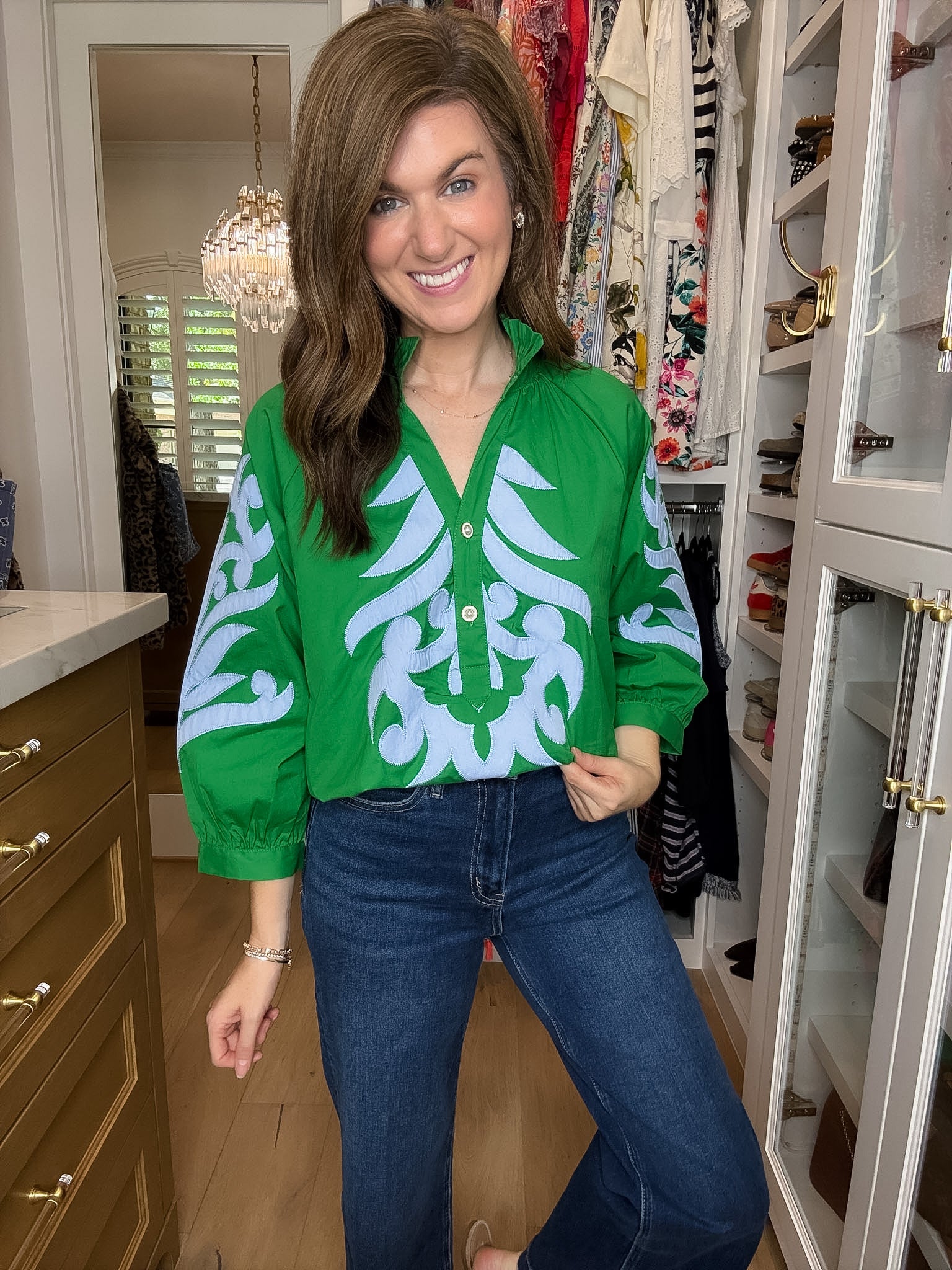 Palm Royale Top in Green/Sky Blue