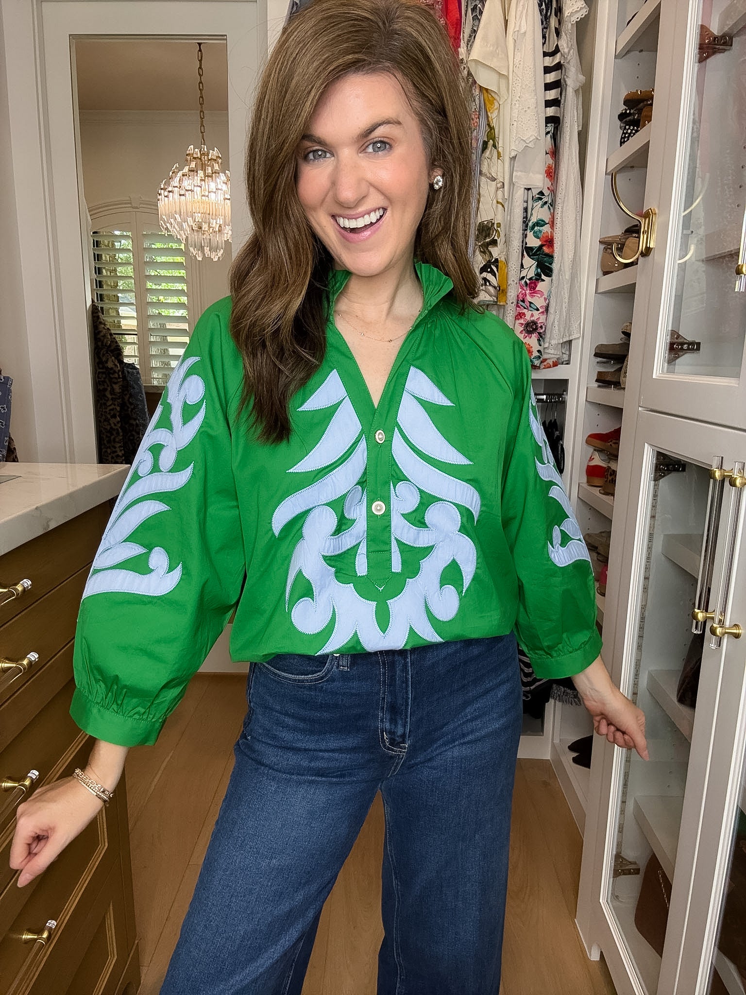 Palm Royale Top in Green/Sky Blue