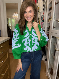Palm Royale Top in Green/Sky Blue