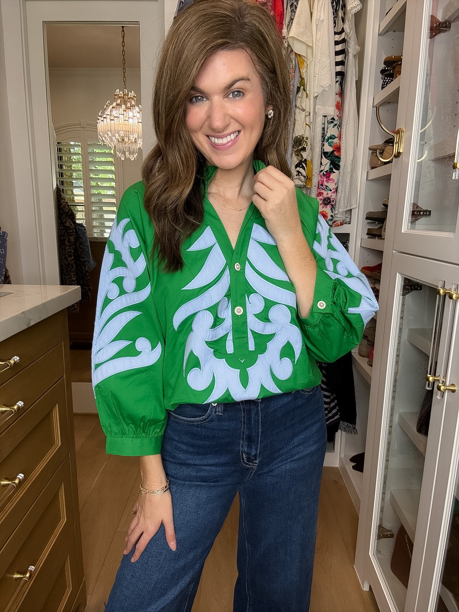 Palm Royale Top in Green/Sky Blue