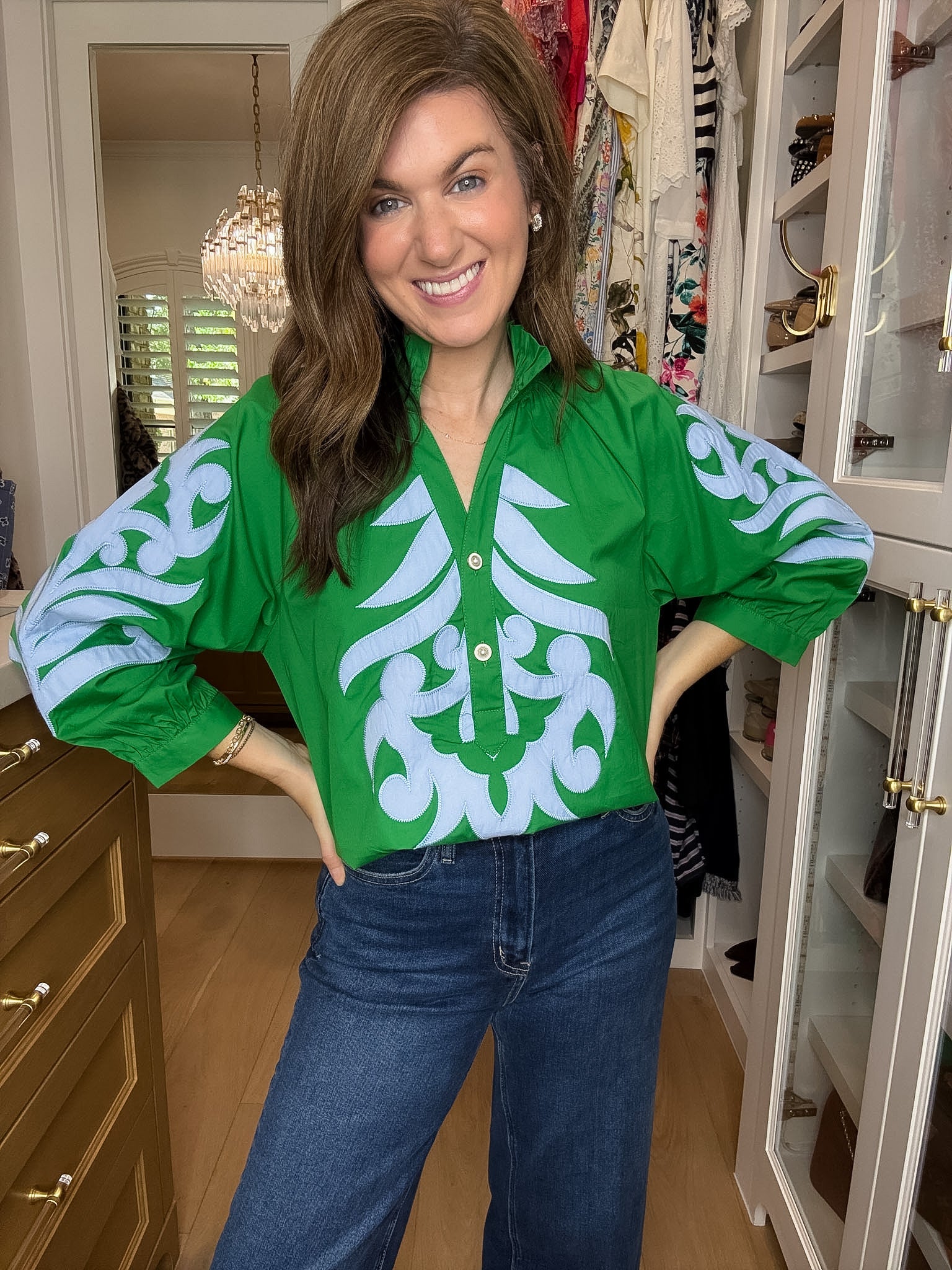 Palm Royale Top in Green/Sky Blue