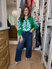 Palm Royale Top in Green/Sky Blue