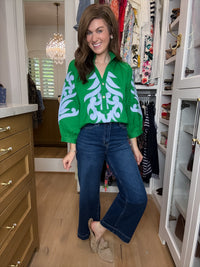 Palm Royale Top in Green/Sky Blue