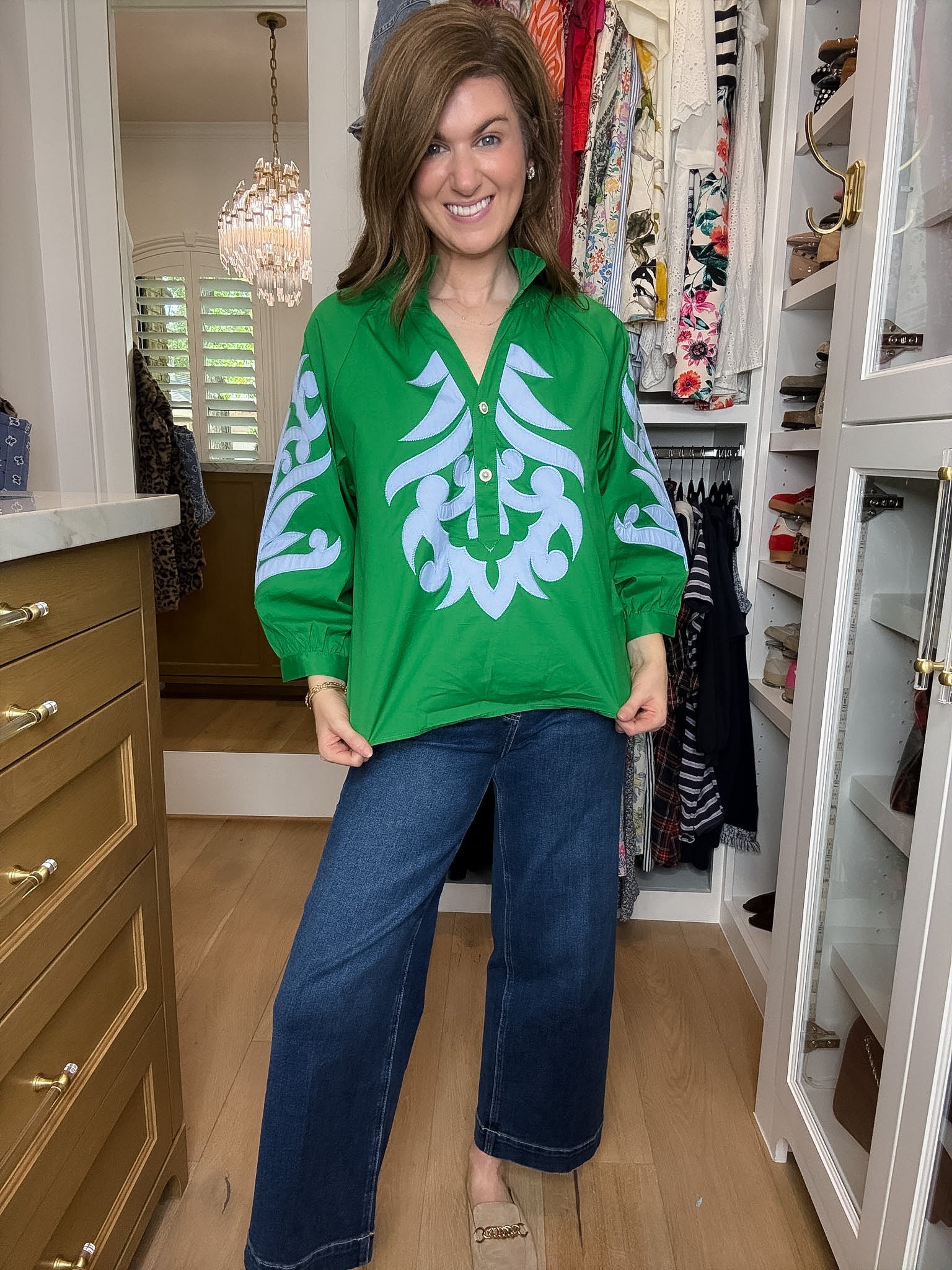 Palm Royale Top in Green/Sky Blue