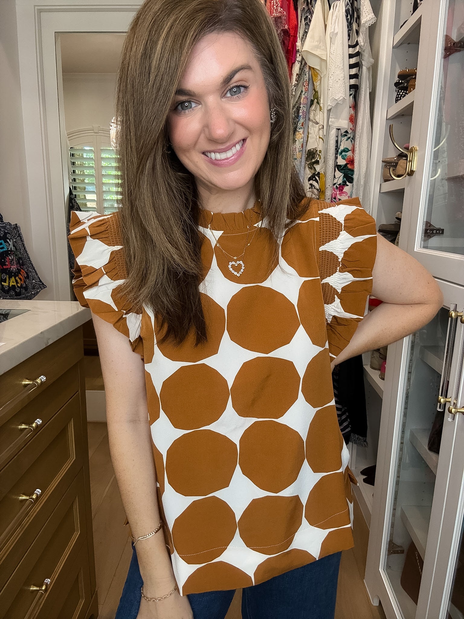Park Avenue Polka Dot Top in Toffee