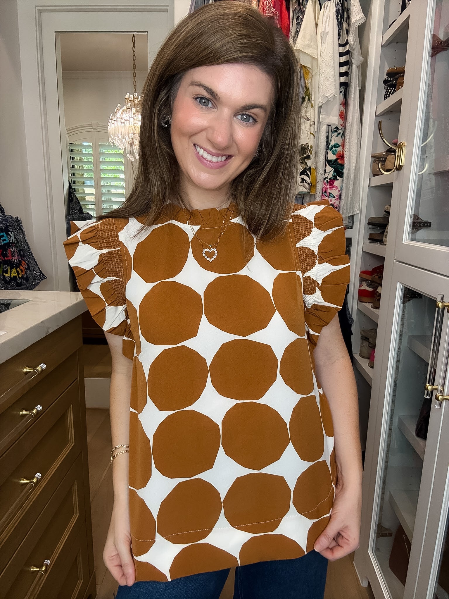 Park Avenue Polka Dot Top in Toffee