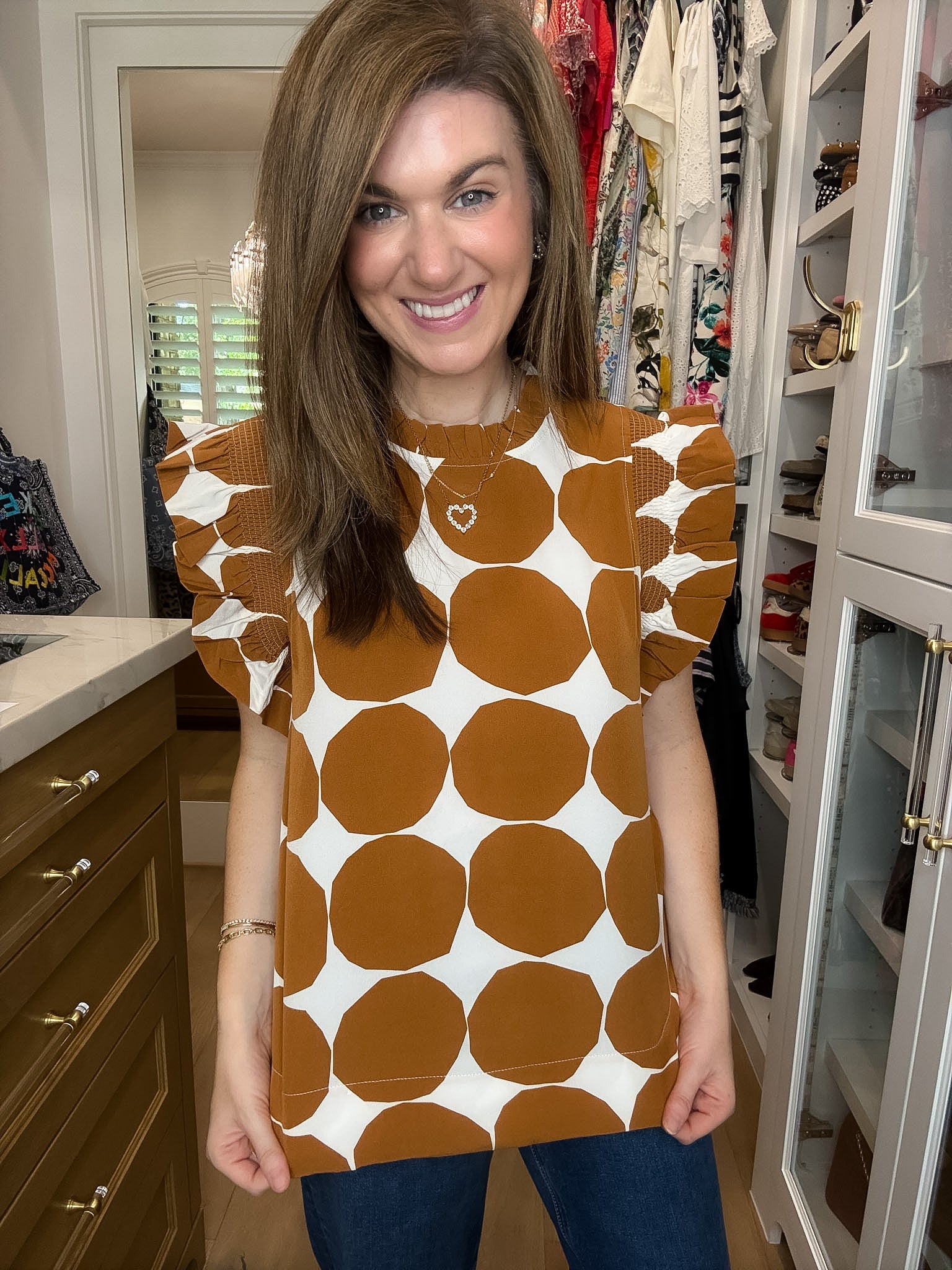 Park Avenue Polka Dot Top in Toffee