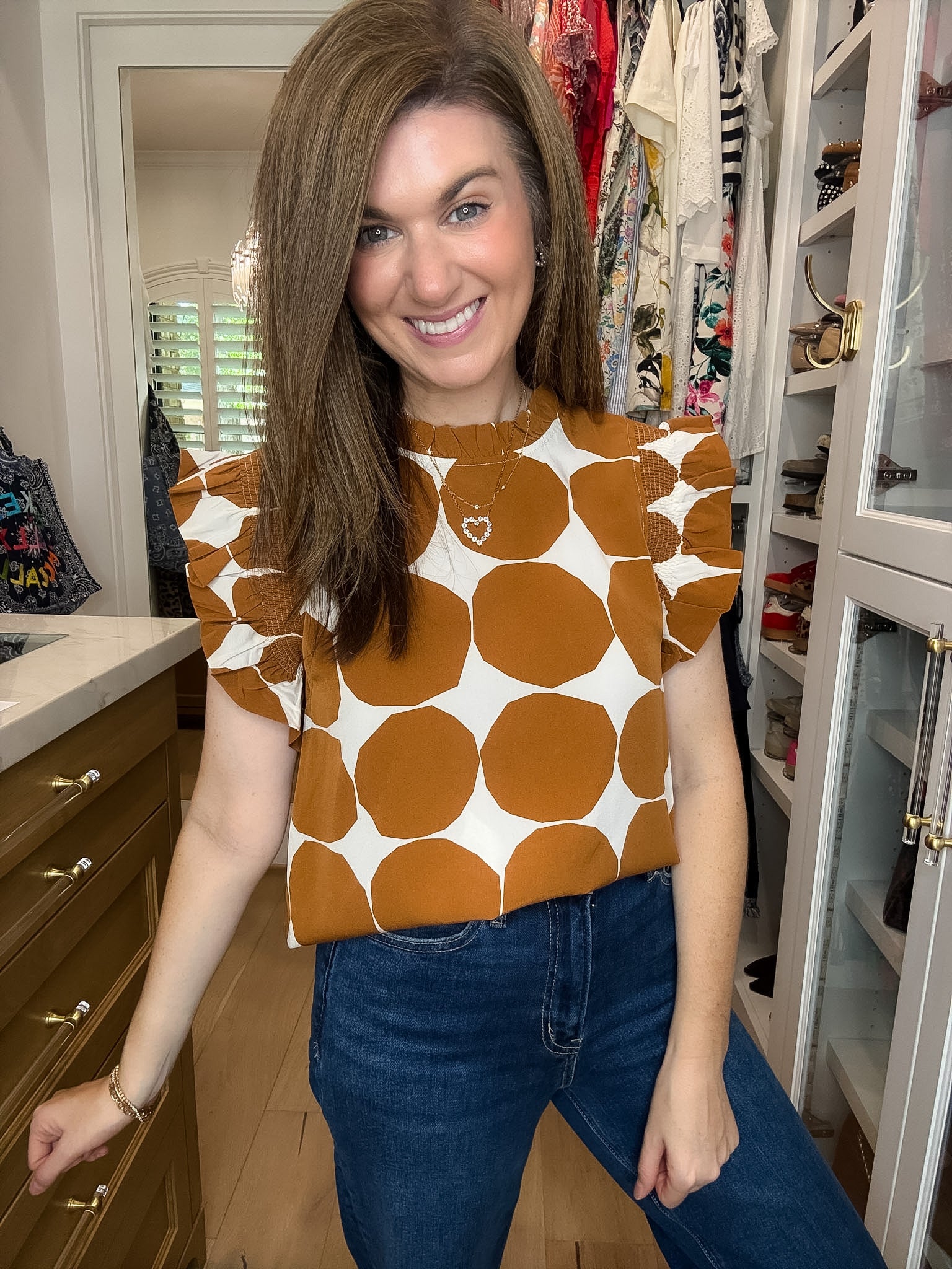 Park Avenue Polka Dot Top in Toffee