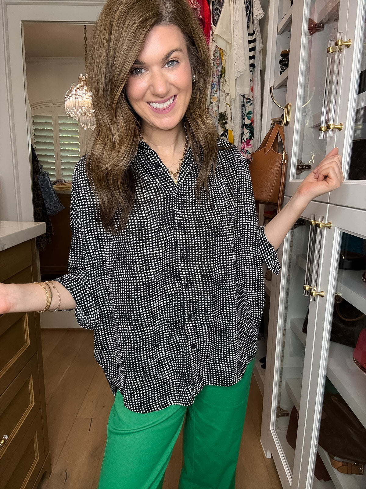 Play It Chic Polka Dot Button Down in Black