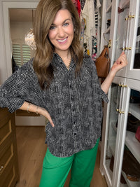 Play It Chic Polka Dot Button Down in Black