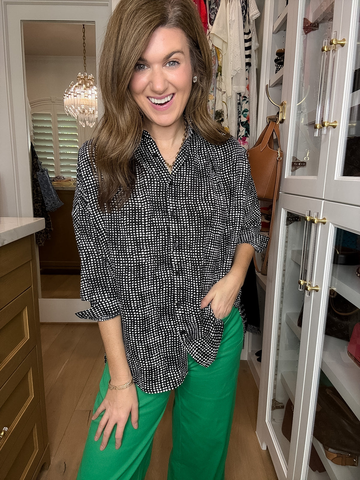 Play It Chic Polka Dot Button Down in Black
