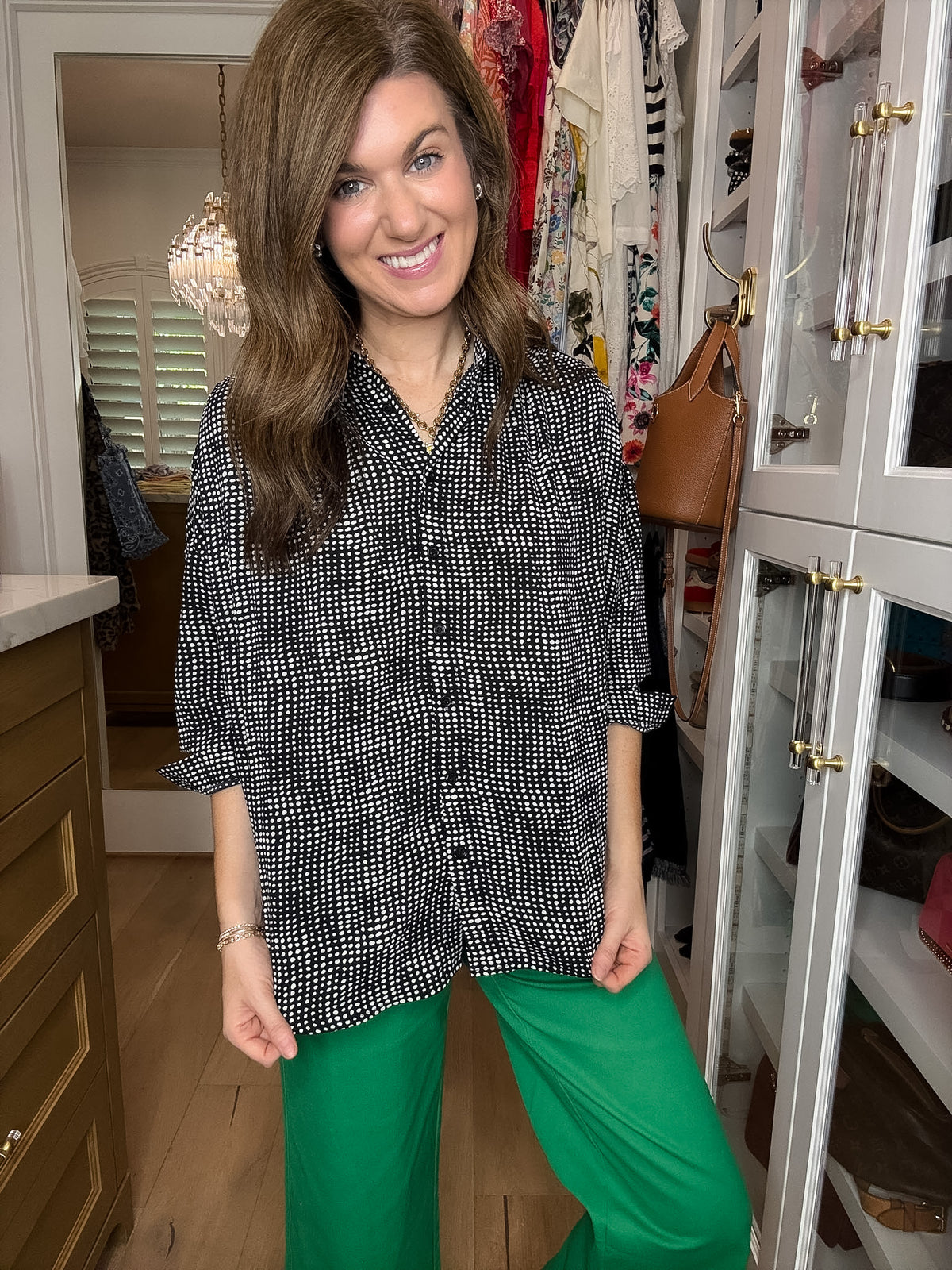 Play It Chic Polka Dot Button Down in Black