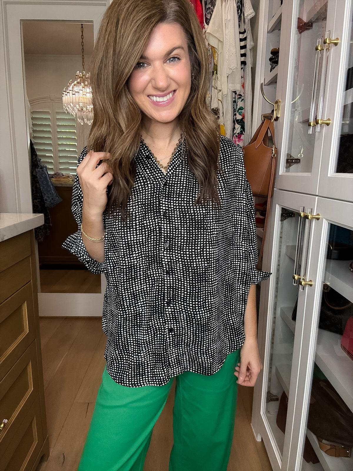 Play It Chic Polka Dot Button Down in Black