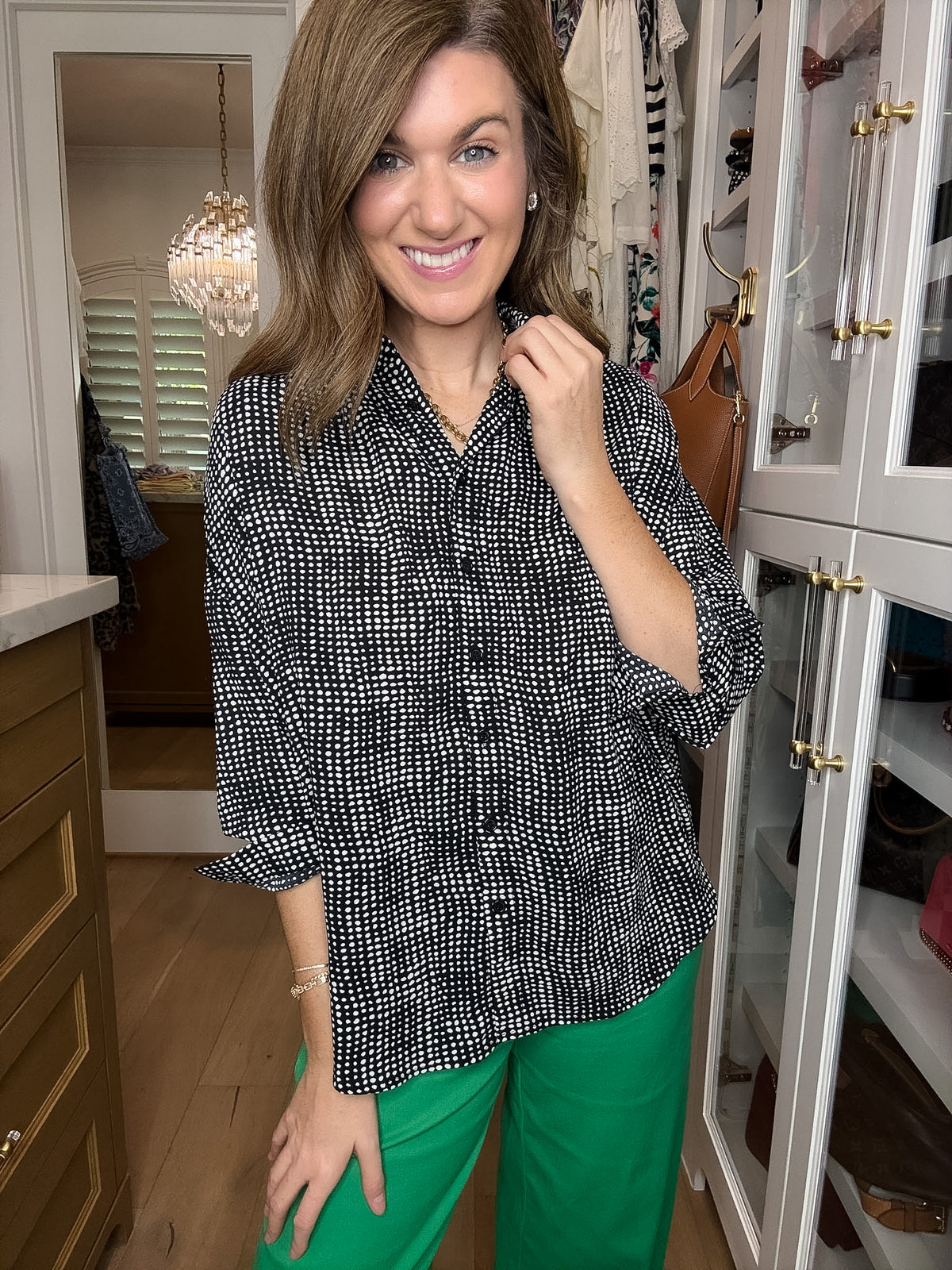 Play It Chic Polka Dot Button Down in Black