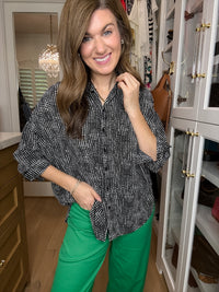Play It Chic Polka Dot Button Down in Black