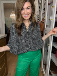 Play It Chic Polka Dot Button Down in Black