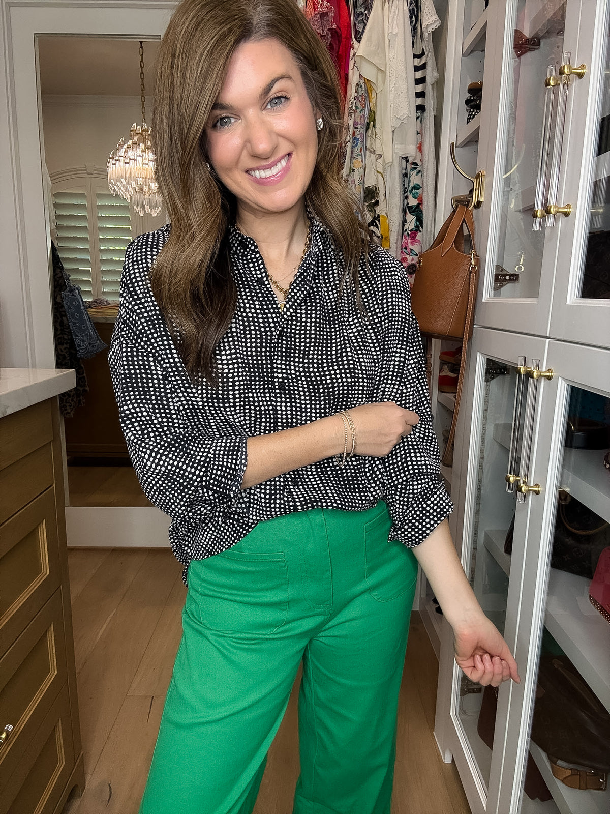 Play It Chic Polka Dot Button Down in Black