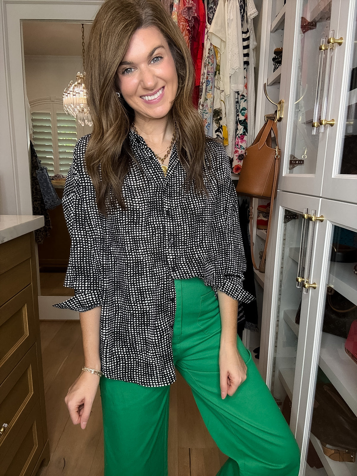 Play It Chic Polka Dot Button Down in Black
