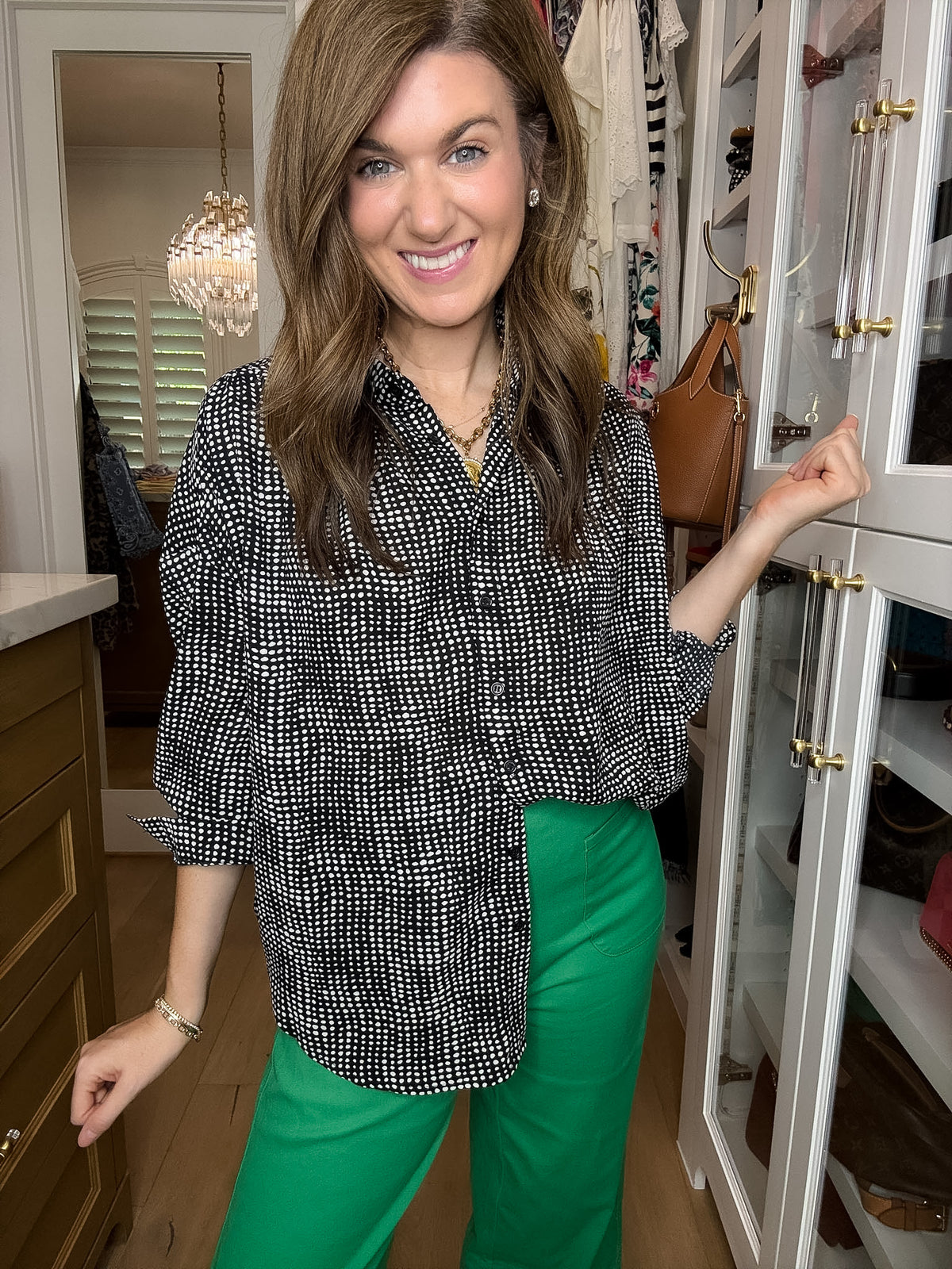 Play It Chic Polka Dot Button Down in Black