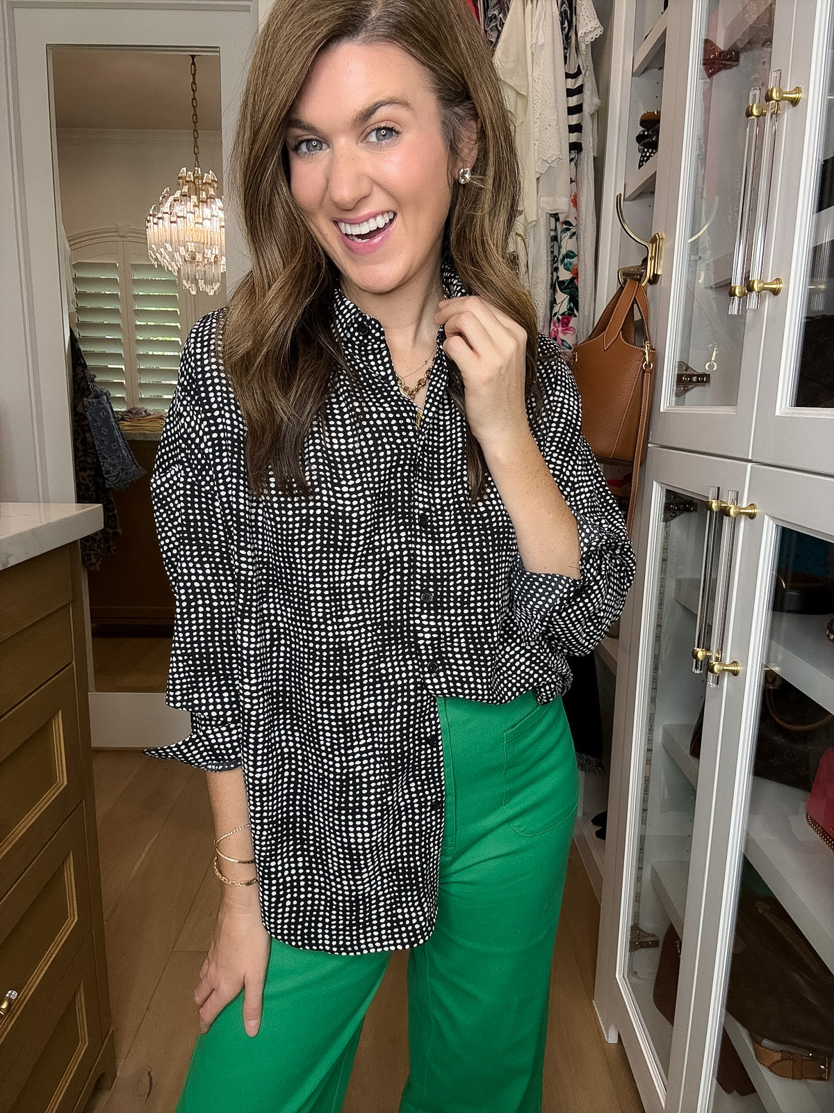 Play It Chic Polka Dot Button Down in Black