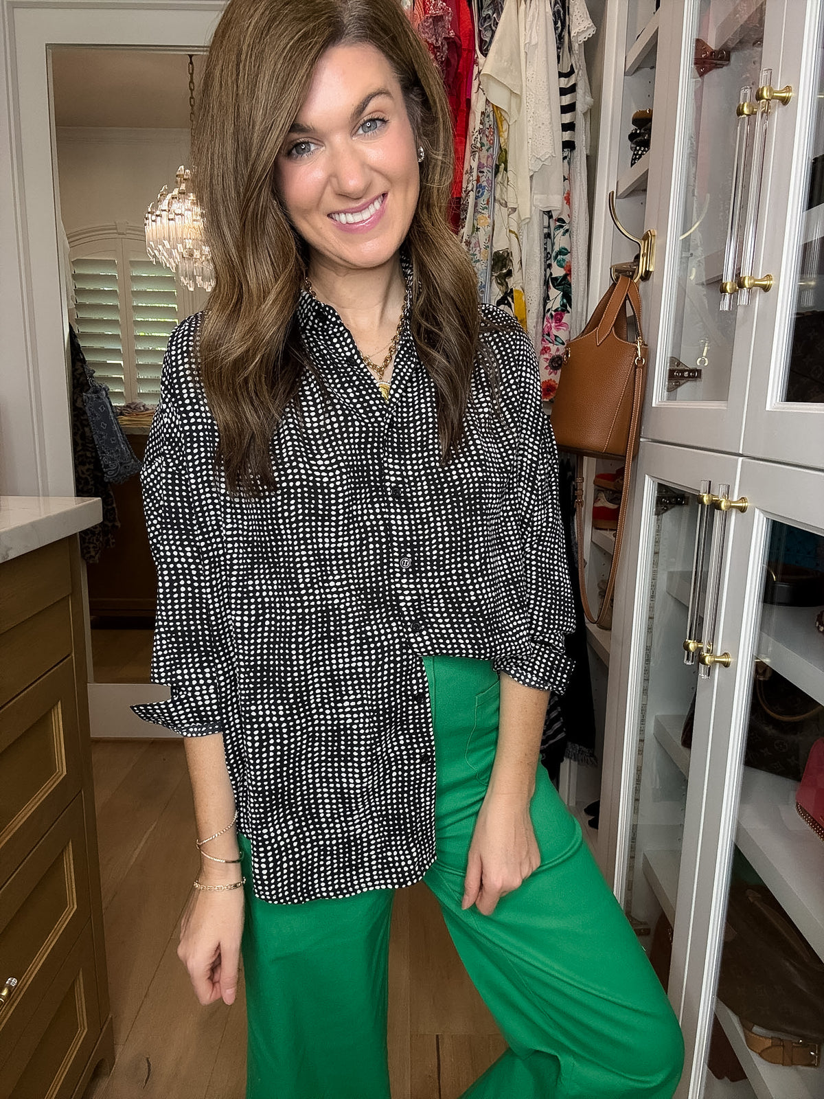 Play It Chic Polka Dot Button Down in Black