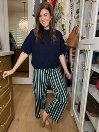 Line By Line Striped Pants in Navy/Green