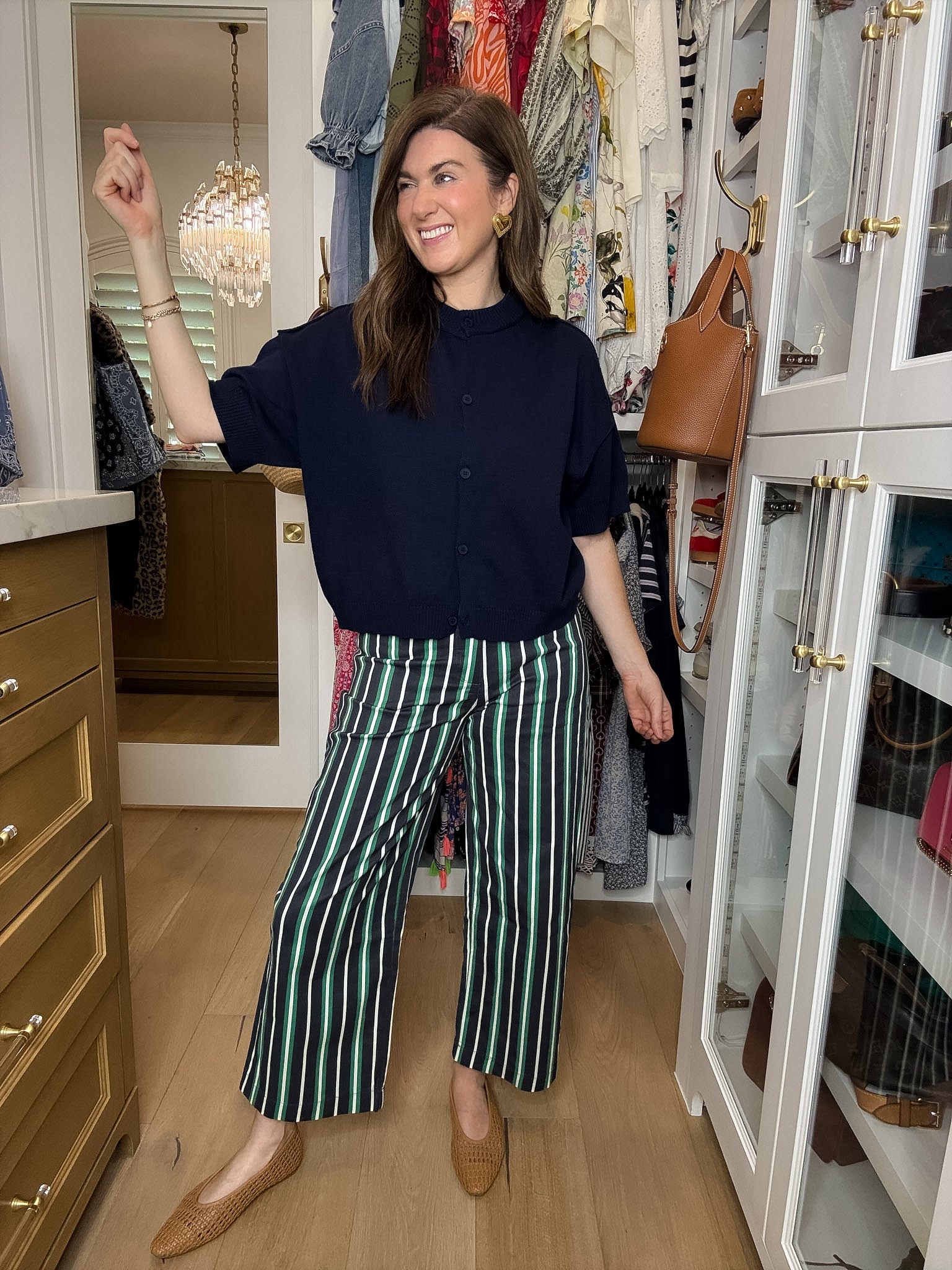 Line By Line Striped Pants in Navy/Green