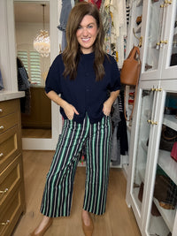 Line By Line Striped Pants in Navy/Green