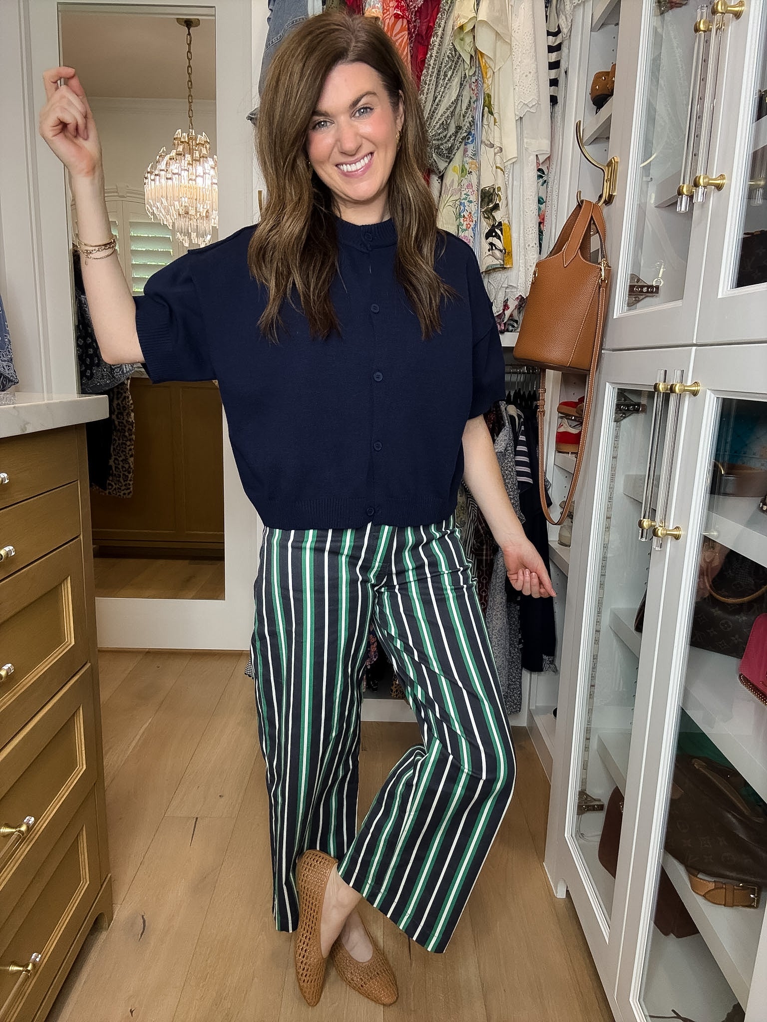 Line By Line Striped Pants in Navy/Green