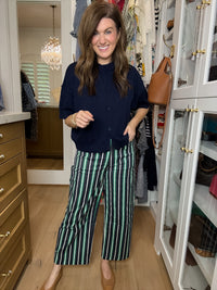 Line By Line Striped Pants in Navy/Green