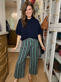 Line By Line Striped Pants in Navy/Green