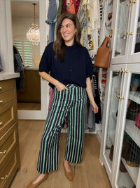 Line By Line Striped Pants in Navy/Green