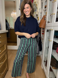Line By Line Striped Pants in Navy/Green