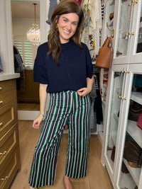 Line By Line Striped Pants in Navy/Green
