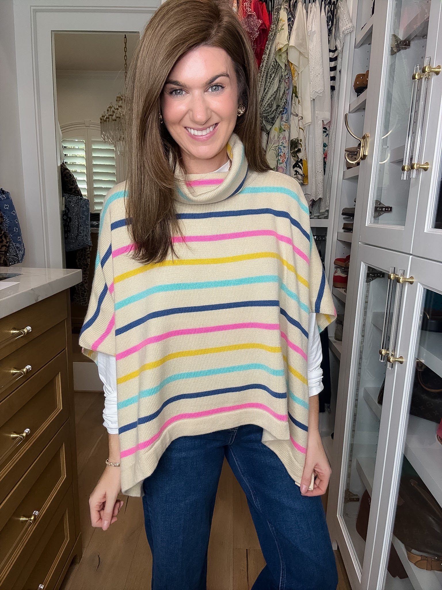 All Smiles Striped Sweater Poncho