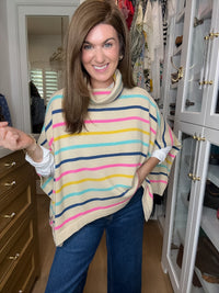 All Smiles Striped Sweater Poncho