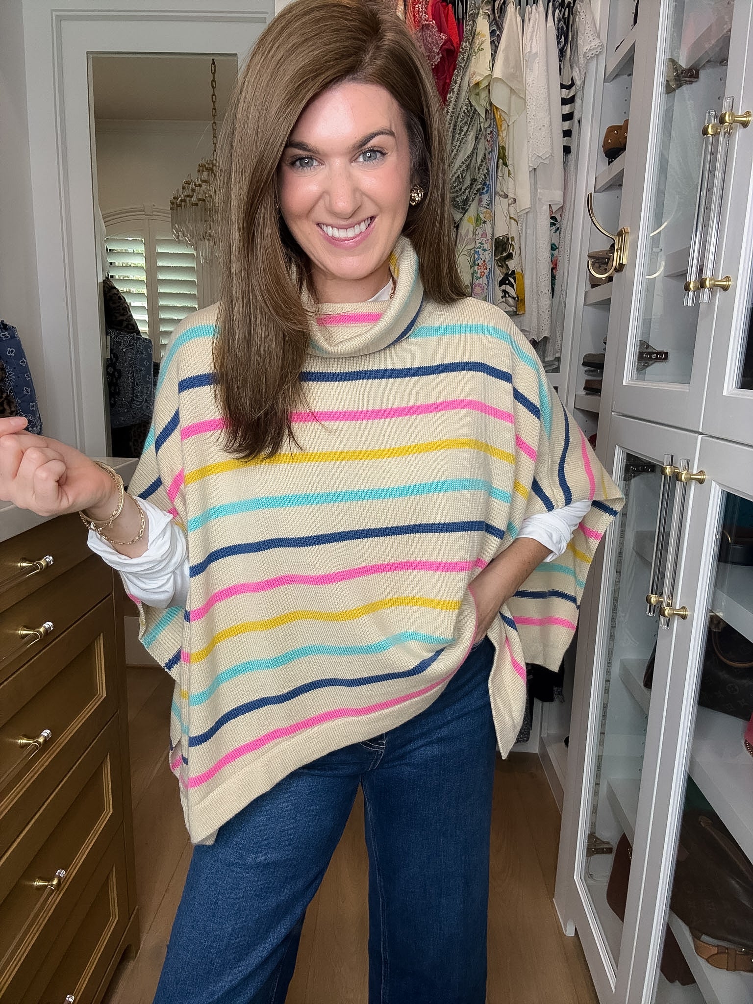 All Smiles Striped Sweater Poncho