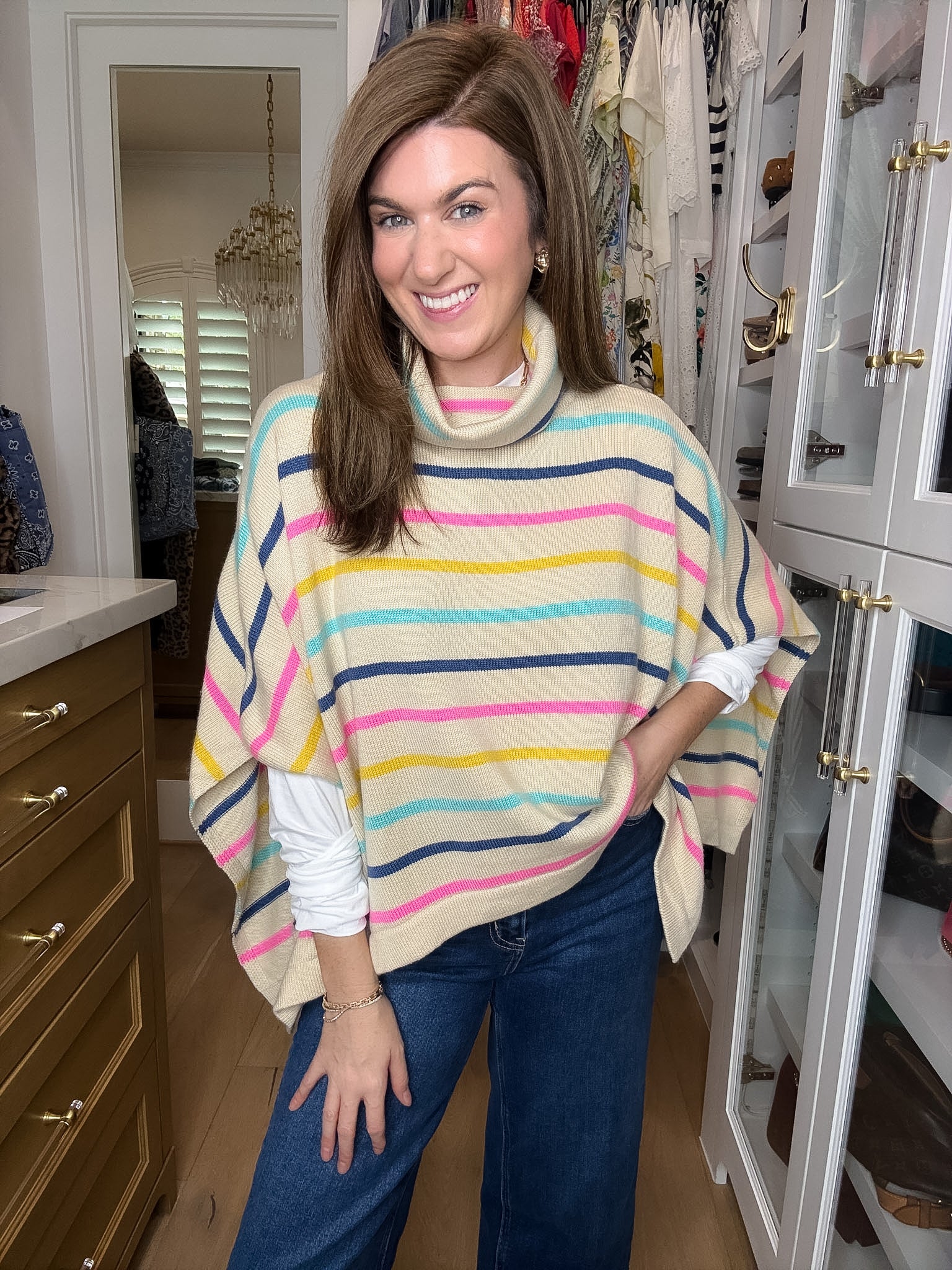 All Smiles Striped Sweater Poncho