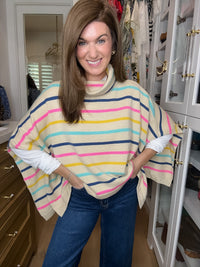 All Smiles Striped Sweater Poncho